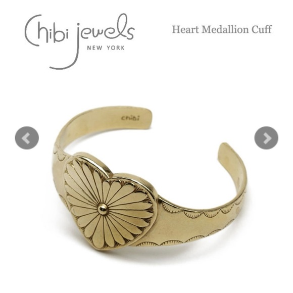 Chibi Jewels Heart Medallion Adjustable Brass Cuff Bracelet - Picture 9 of 12